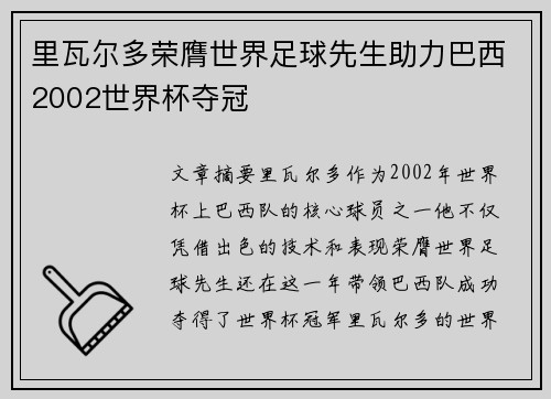 里瓦尔多荣膺世界足球先生助力巴西2002世界杯夺冠